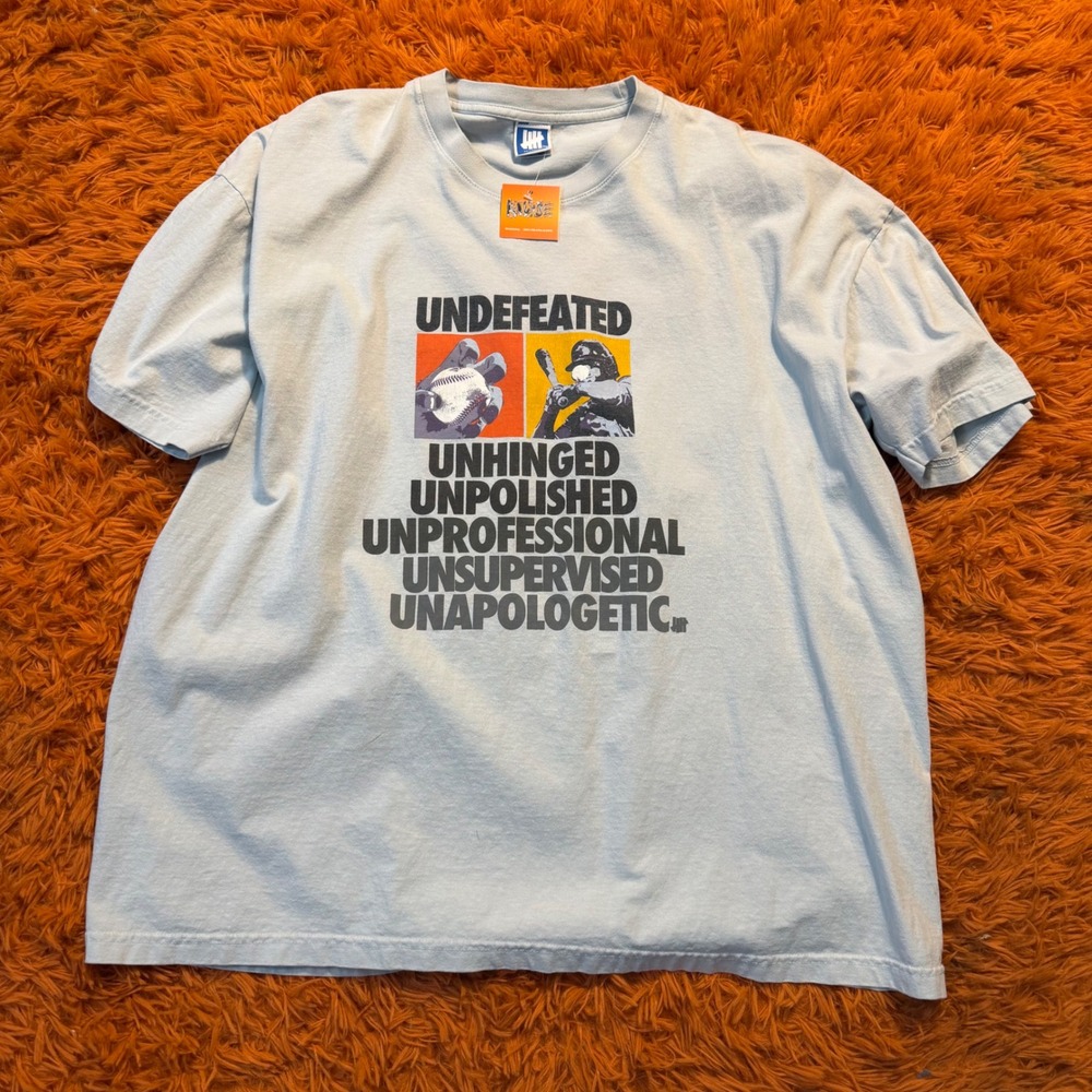Undefeated Baseball Graphic T-Shirt Mens 2XL Light Blue Streetwear Tee